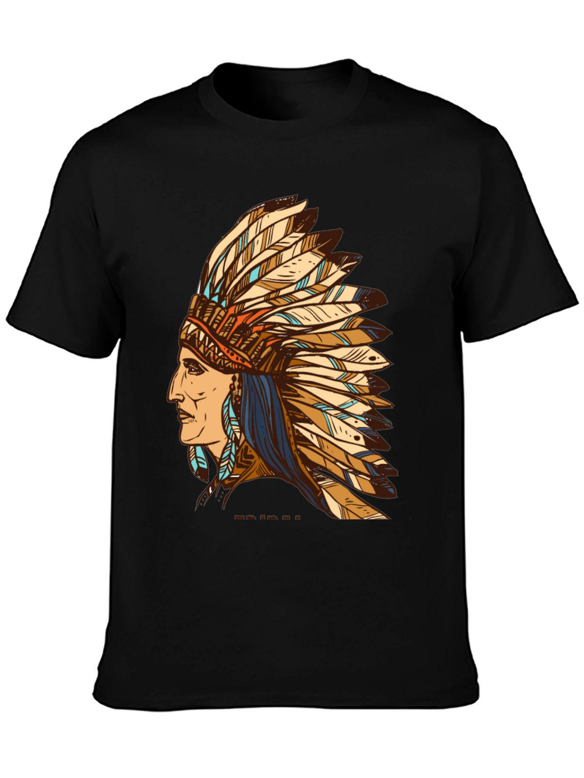Black Indian Chief Feather Headdress Graphic T-Shirt