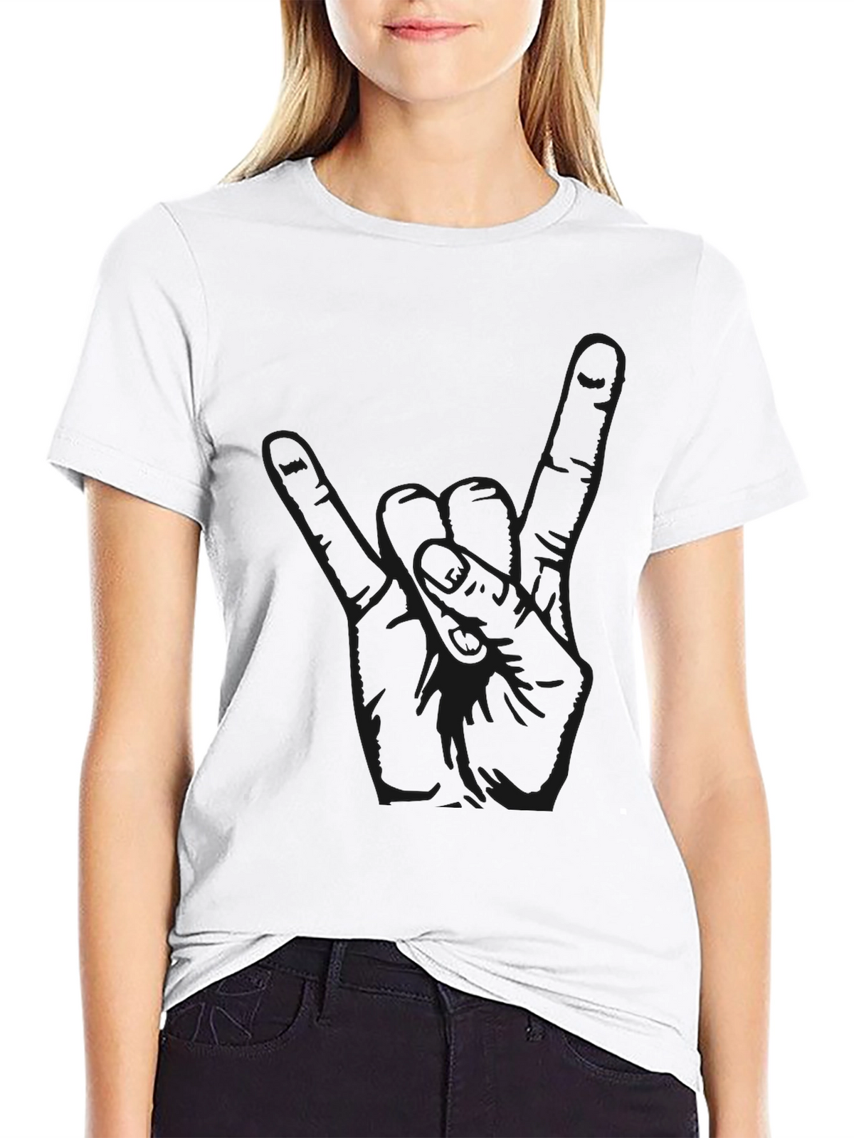 Black Graphic Tee - Rock On Hand Sign