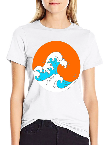Orange Wave Graphic Black Tee