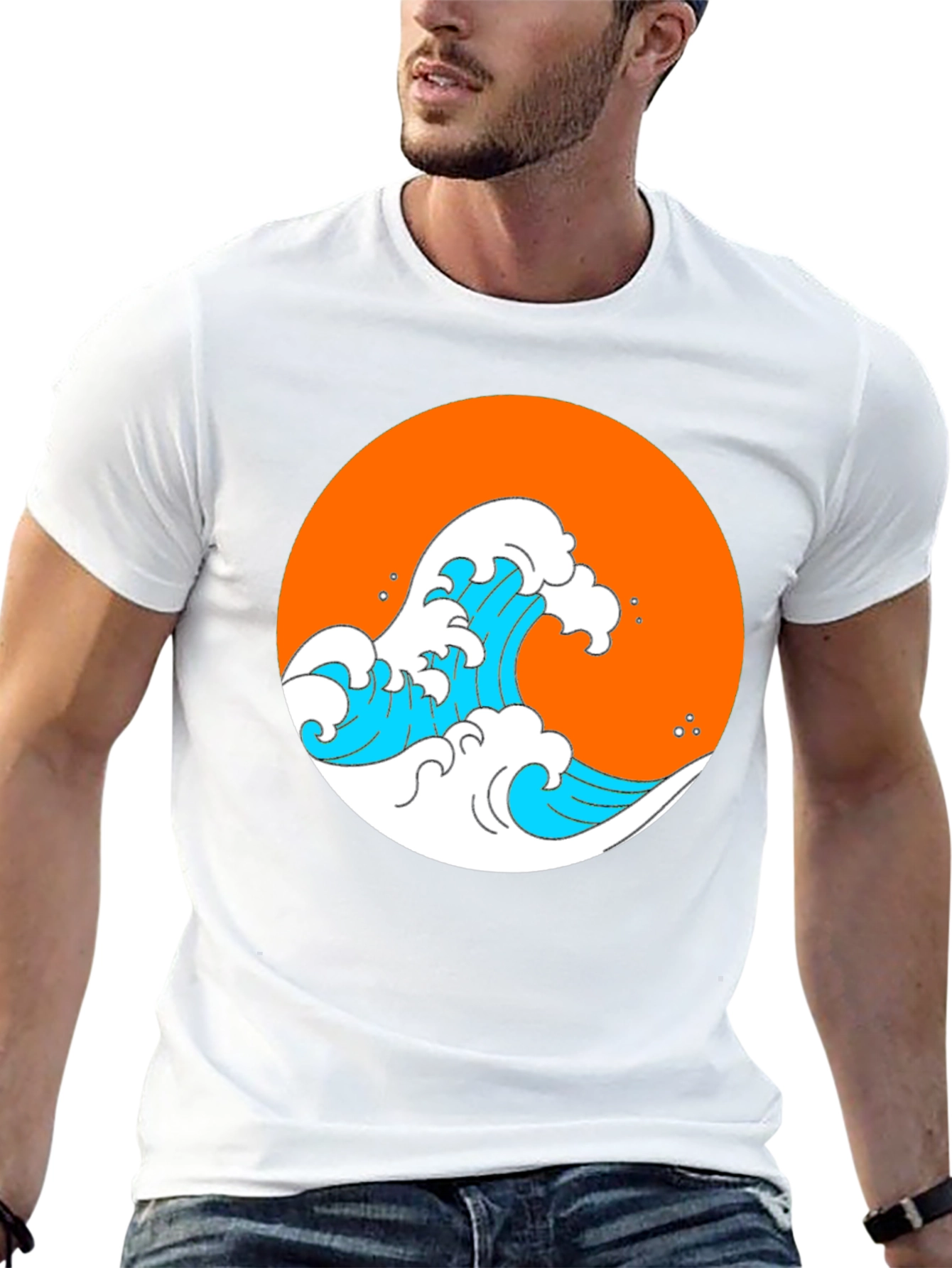 Orange Wave Graphic Black Tee
