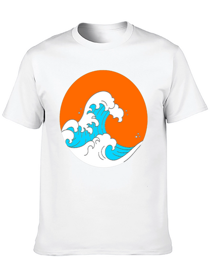 Orange Wave Graphic Black Tee
