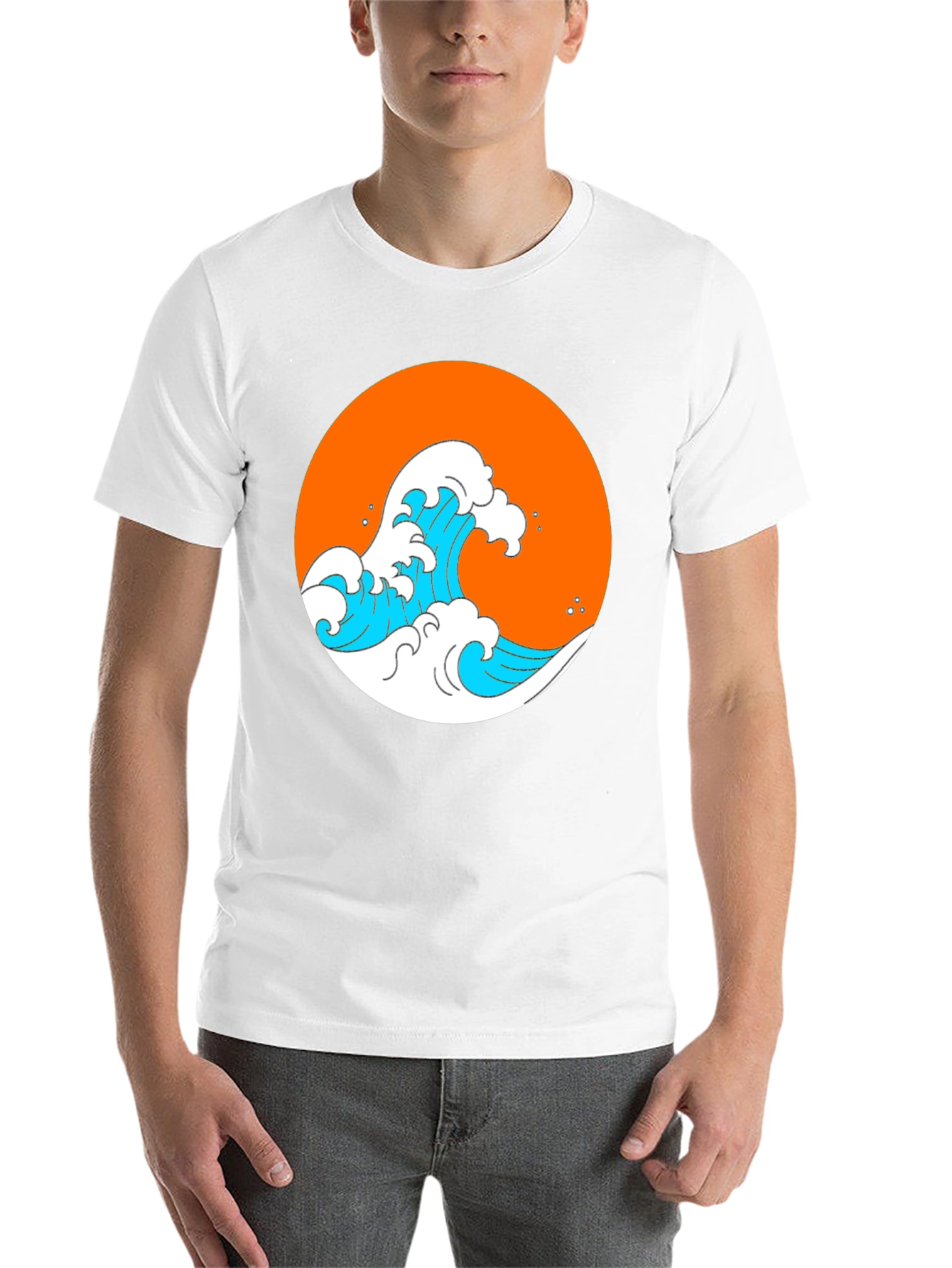 Orange Wave Graphic Black Tee