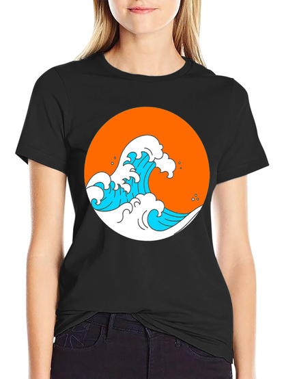 Orange Wave Graphic Black Tee