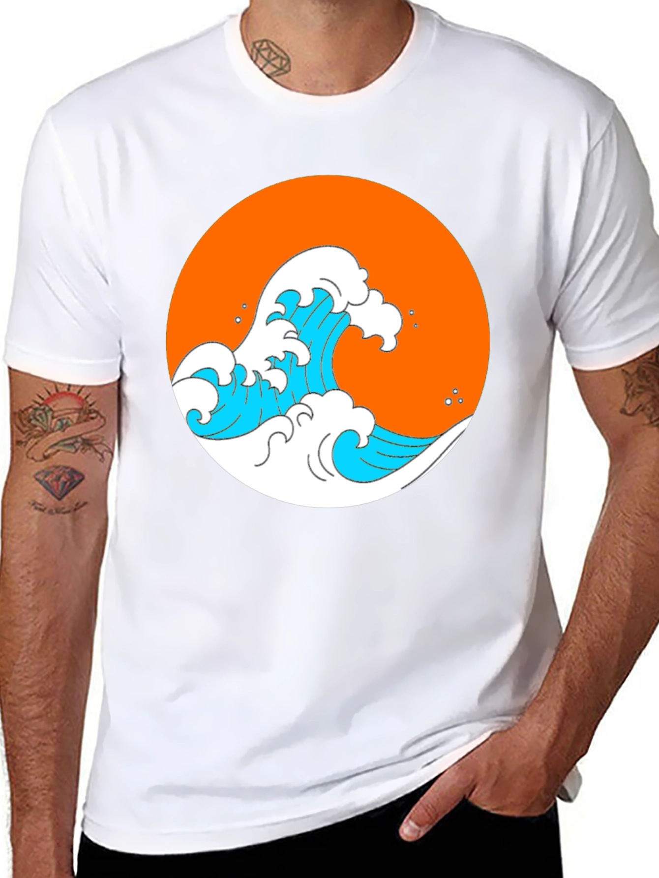 Orange Wave Graphic Black Tee