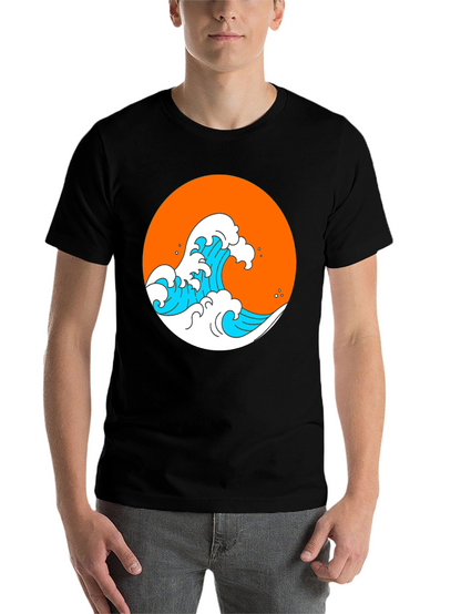 Orange Wave Graphic Black Tee