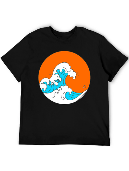 Orange Wave Graphic Black Tee
