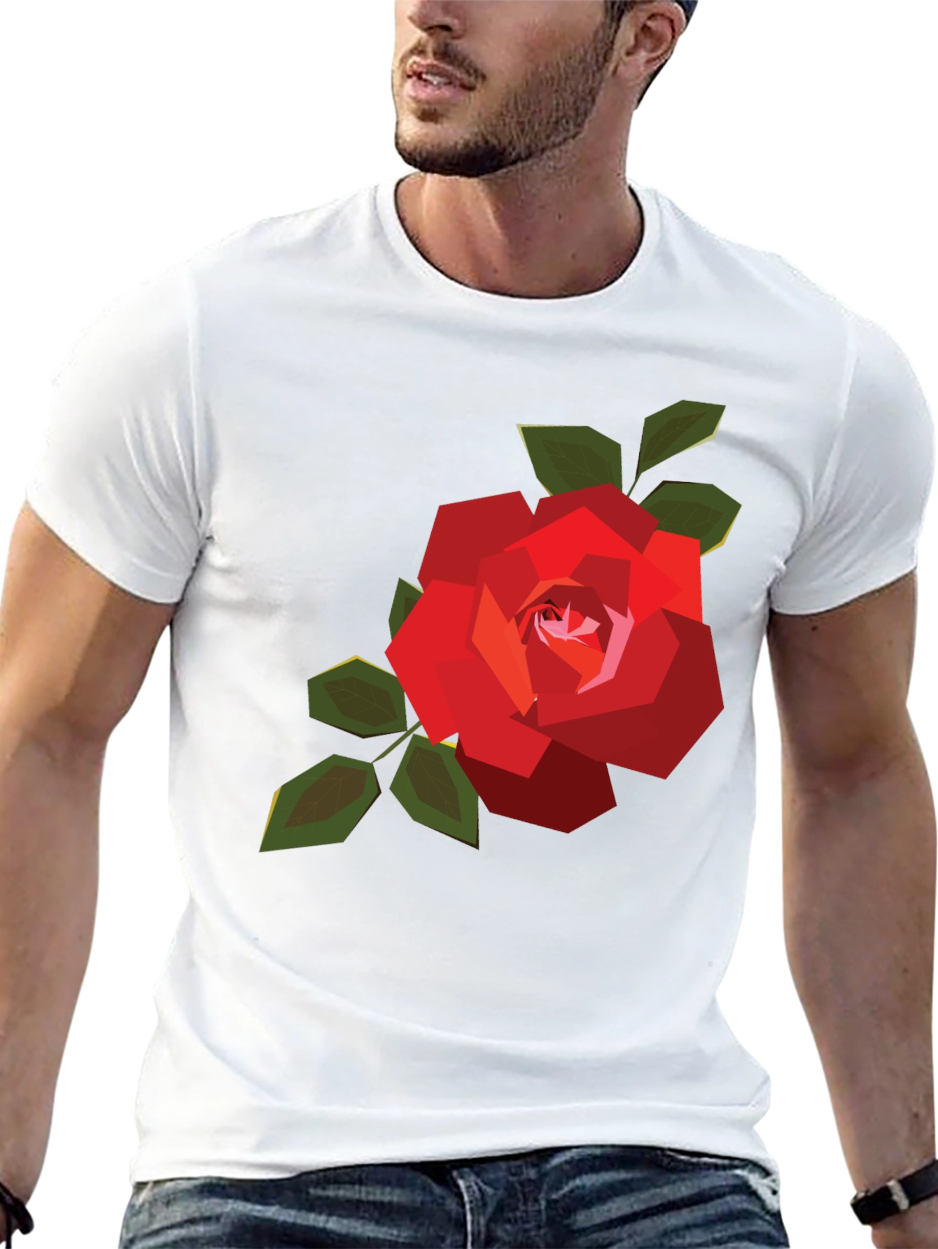 Geometric Rose Graphic Tee - Mens Black Casual Shirt