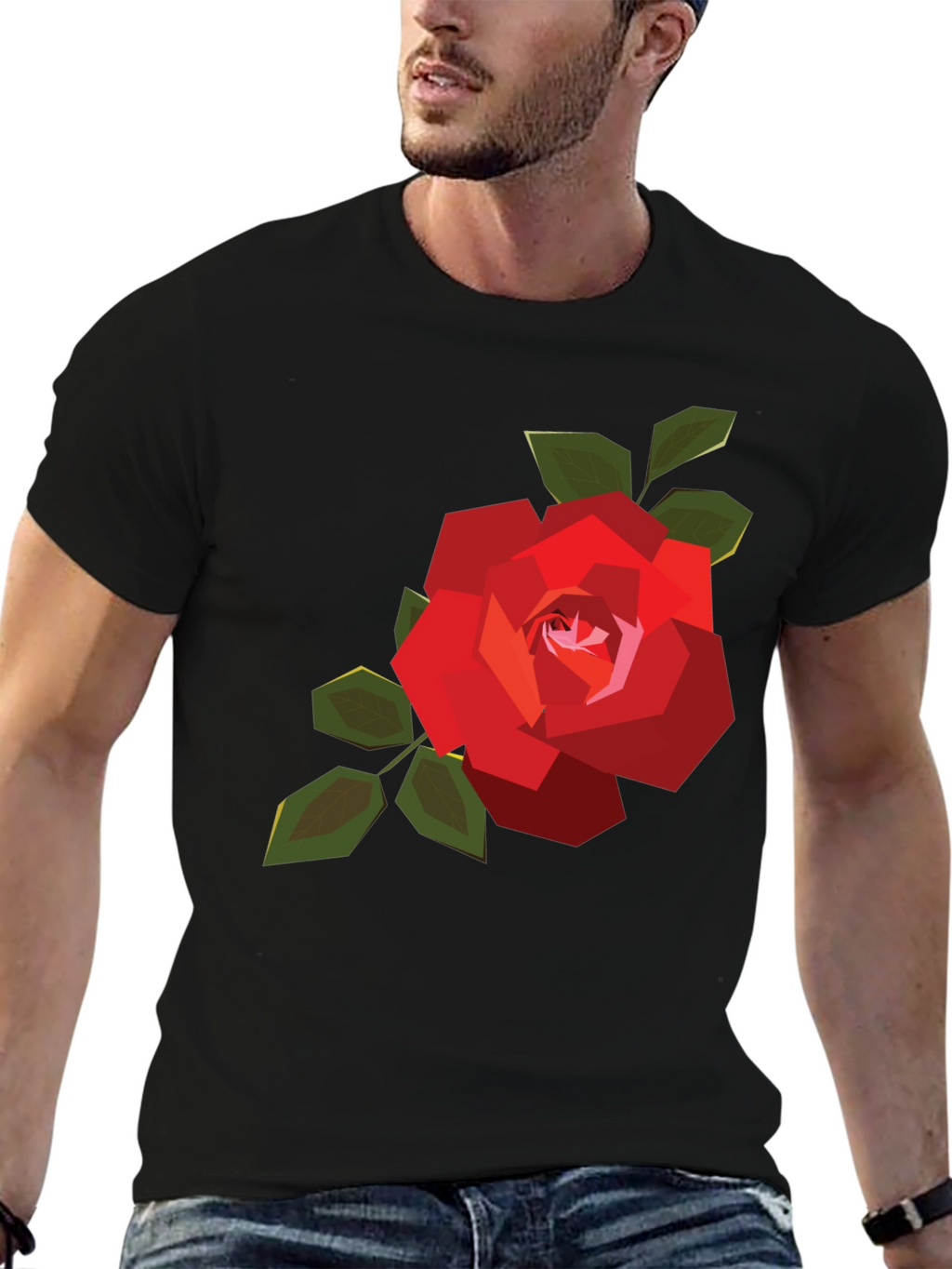 Geometric Rose Graphic Tee - Mens Black Casual Shirt
