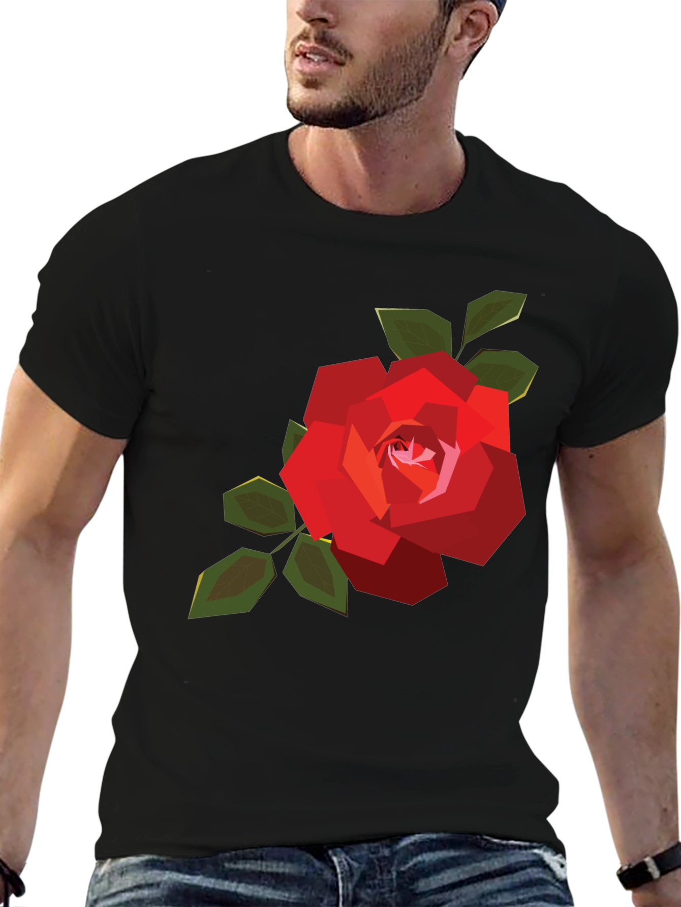 Geometric Rose Graphic Tee - Mens Black Casual Shirt