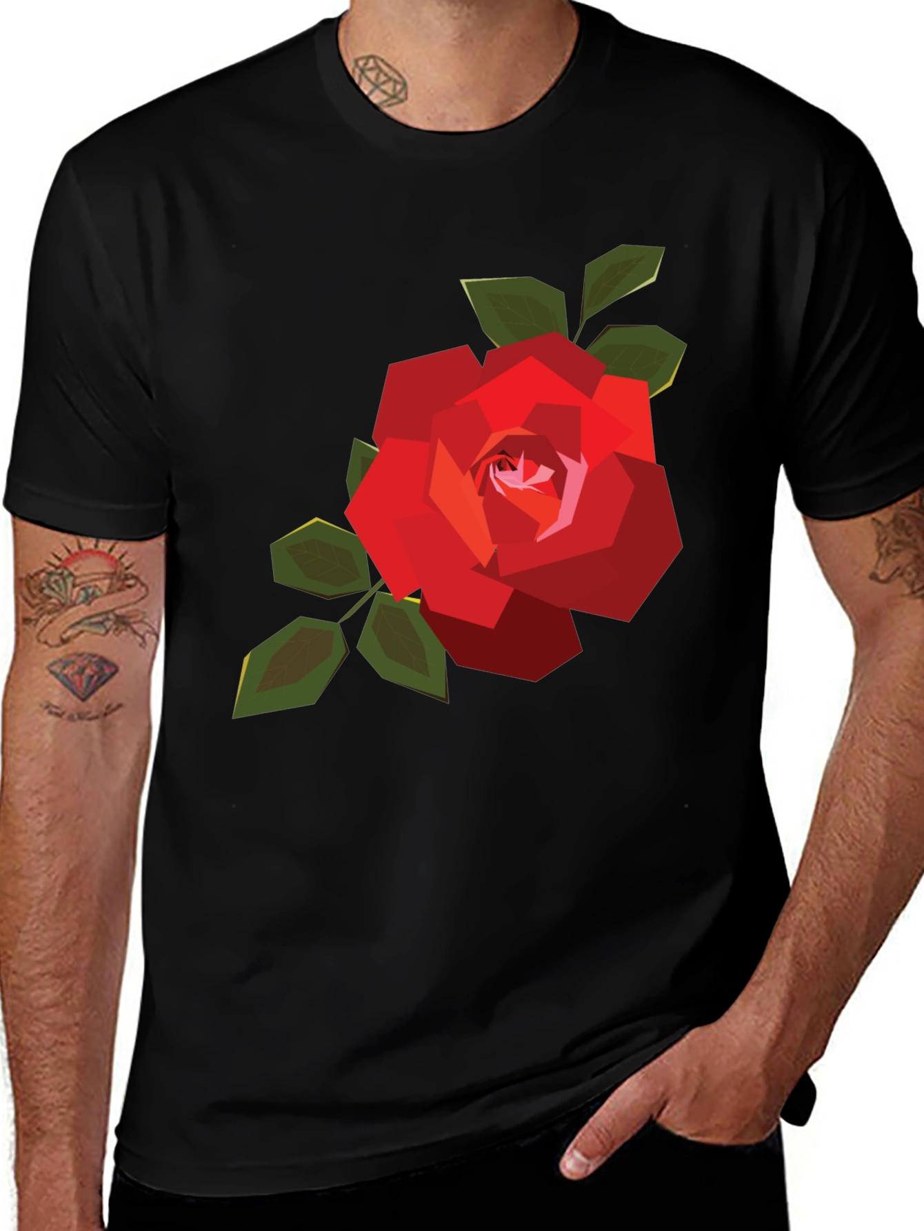 Geometric Rose Graphic Tee - Mens Black Casual Shirt