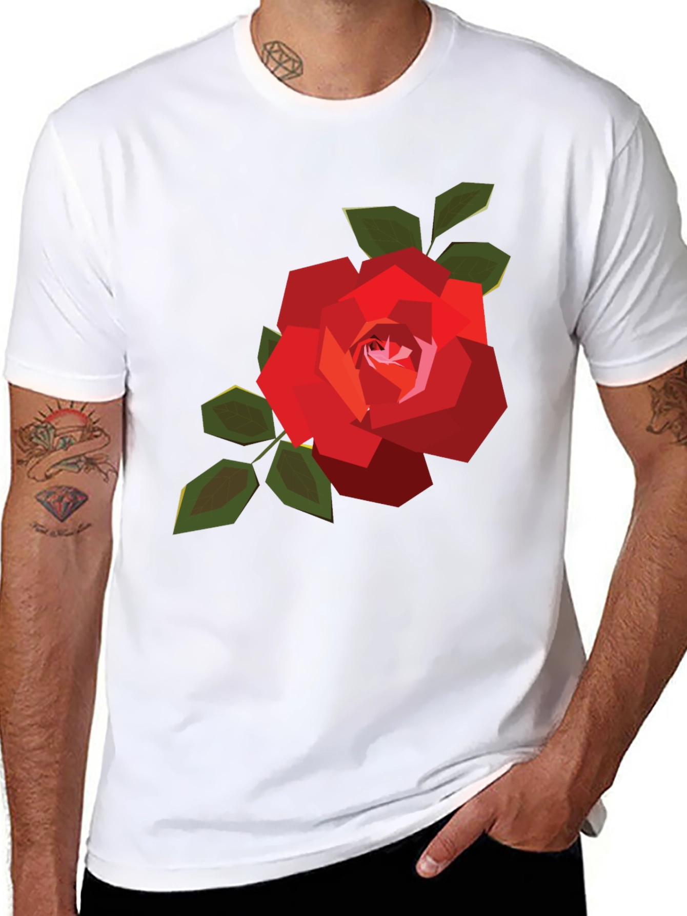 Geometric Rose Graphic Tee - Mens Black Casual Shirt