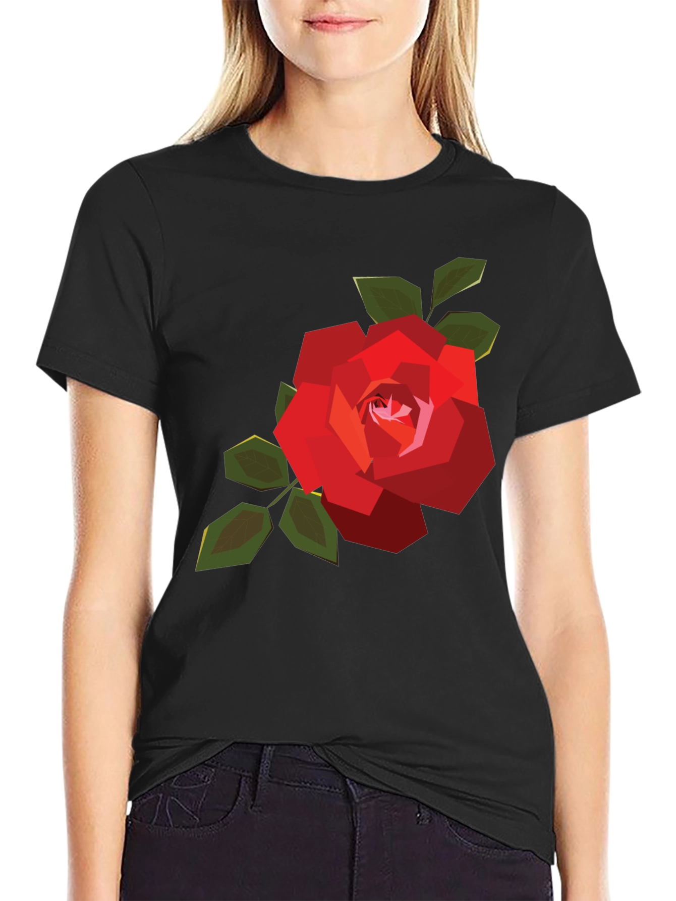 Geometric Rose Graphic Tee - Mens Black Casual Shirt