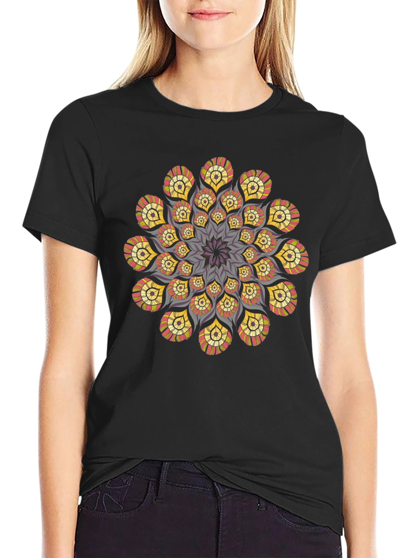 Mandala T-Shirt: Stylish Geometric Design Black