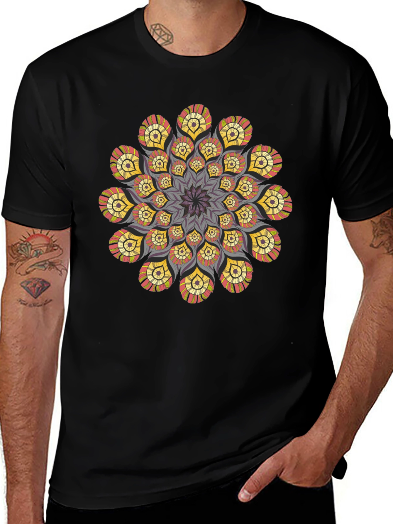 Mandala T-Shirt: Stylish Geometric Design Black