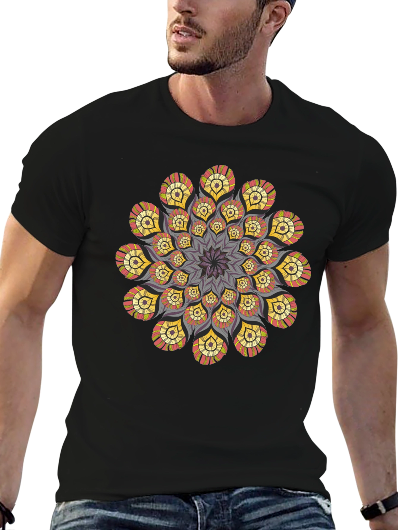 Mandala T-Shirt: Stylish Geometric Design Black
