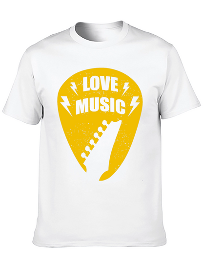 Love Music Black Graphic T-Shirt - Guitar Pick Design