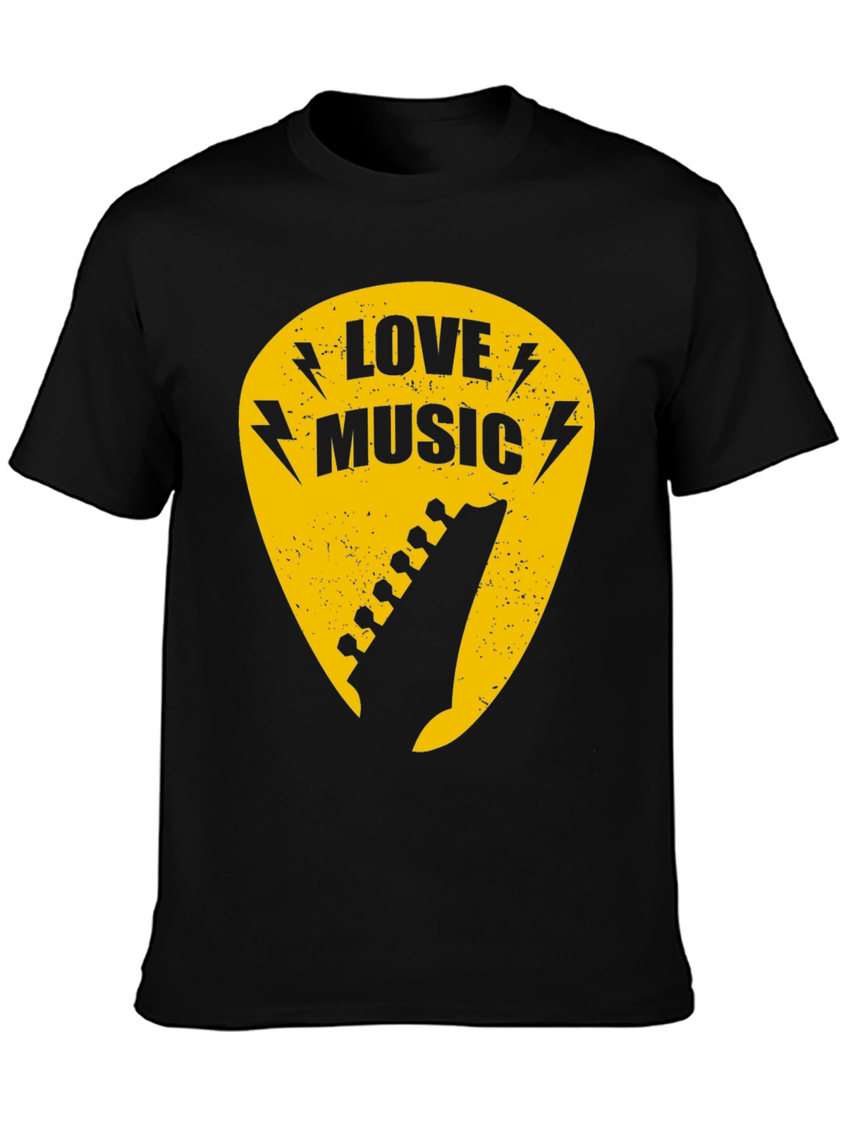 Love Music Black Graphic T-Shirt - Guitar Pick Design