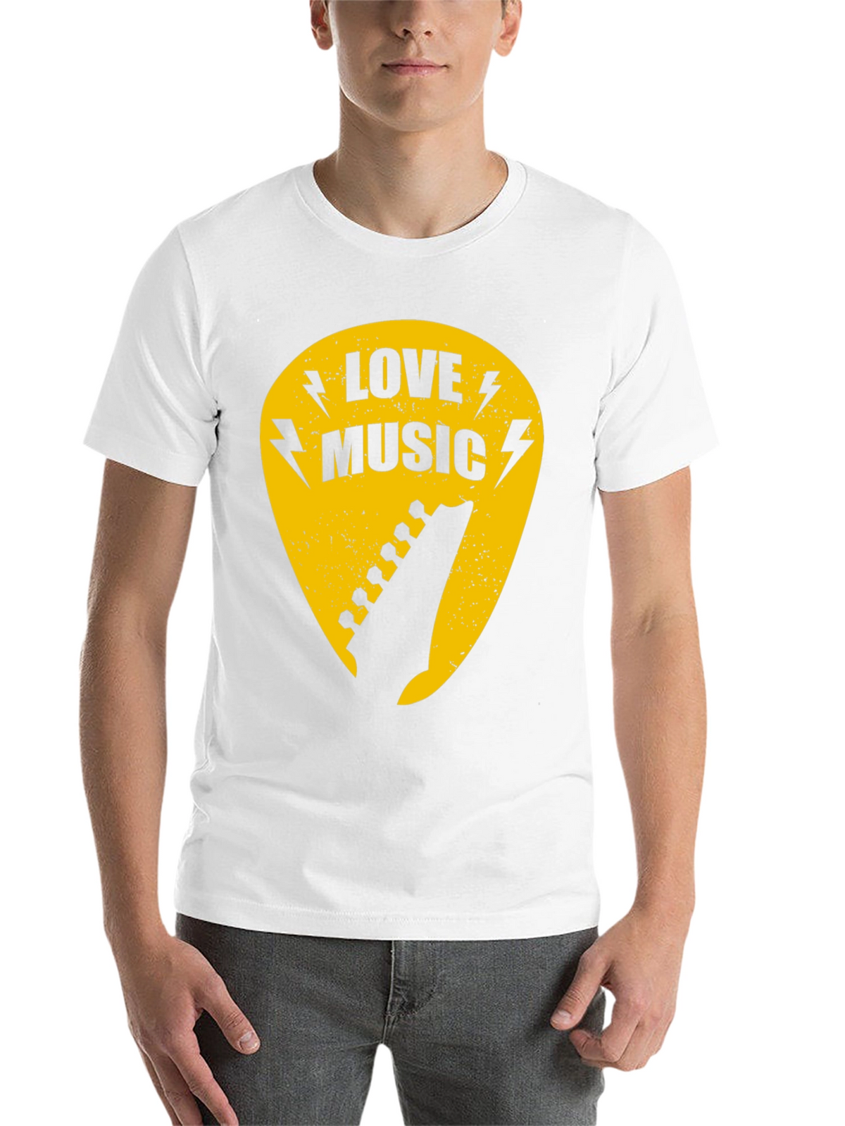 Love Music Black Graphic T-Shirt - Guitar Pick Design