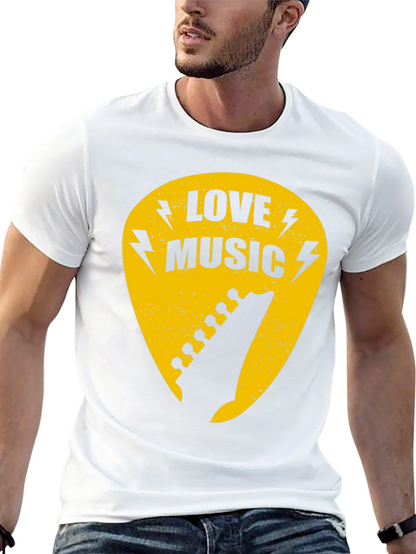 Love Music Black Graphic T-Shirt - Guitar Pick Design