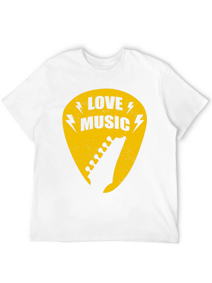 Love Music Black Graphic T-Shirt - Guitar Pick Design