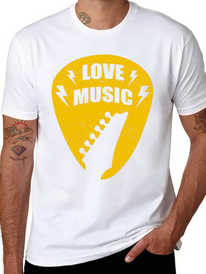 Love Music Black Graphic T-Shirt - Guitar Pick Design