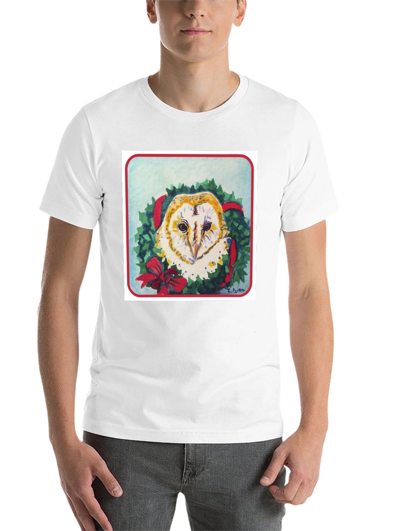 Festive Owl Wreath T-Shirt - Holiday Apparel