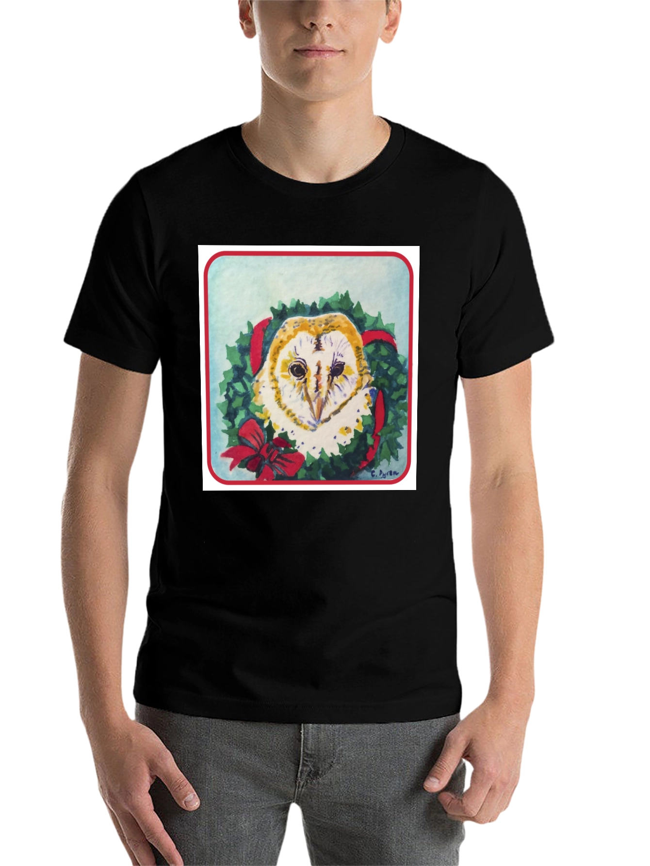 Festive Owl Wreath T-Shirt - Holiday Apparel