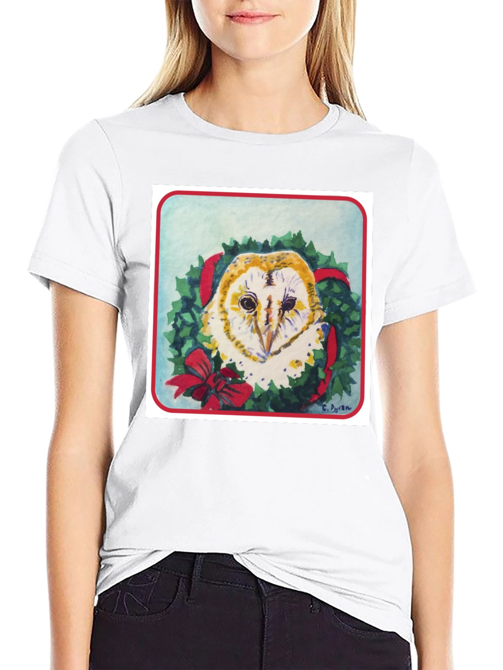 Festive Owl Wreath T-Shirt - Holiday Apparel