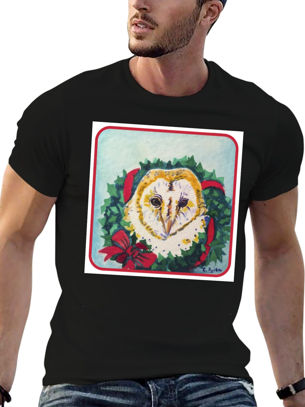Festive Owl Wreath T-Shirt - Holiday Apparel