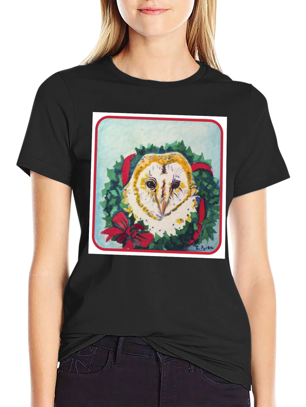 Festive Owl Wreath T-Shirt - Holiday Apparel
