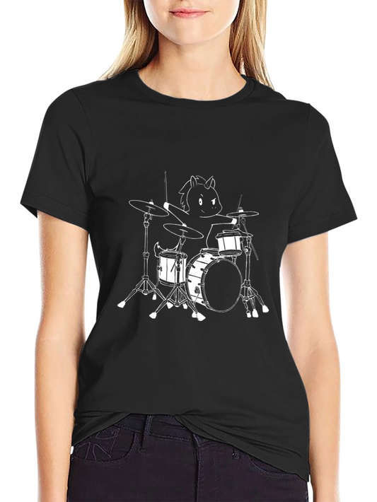 Unicorn Drummer Graphic Tee - Black Cotton T-Shirt