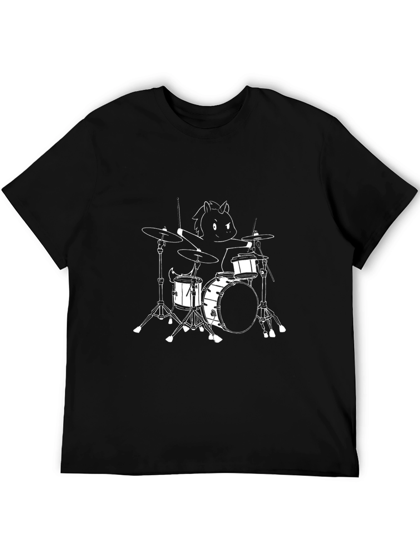 Unicorn Drummer Graphic Tee - Black Cotton T-Shirt