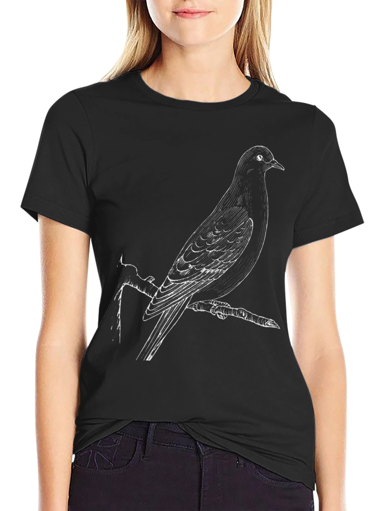 Bird Print Black T-Shirt