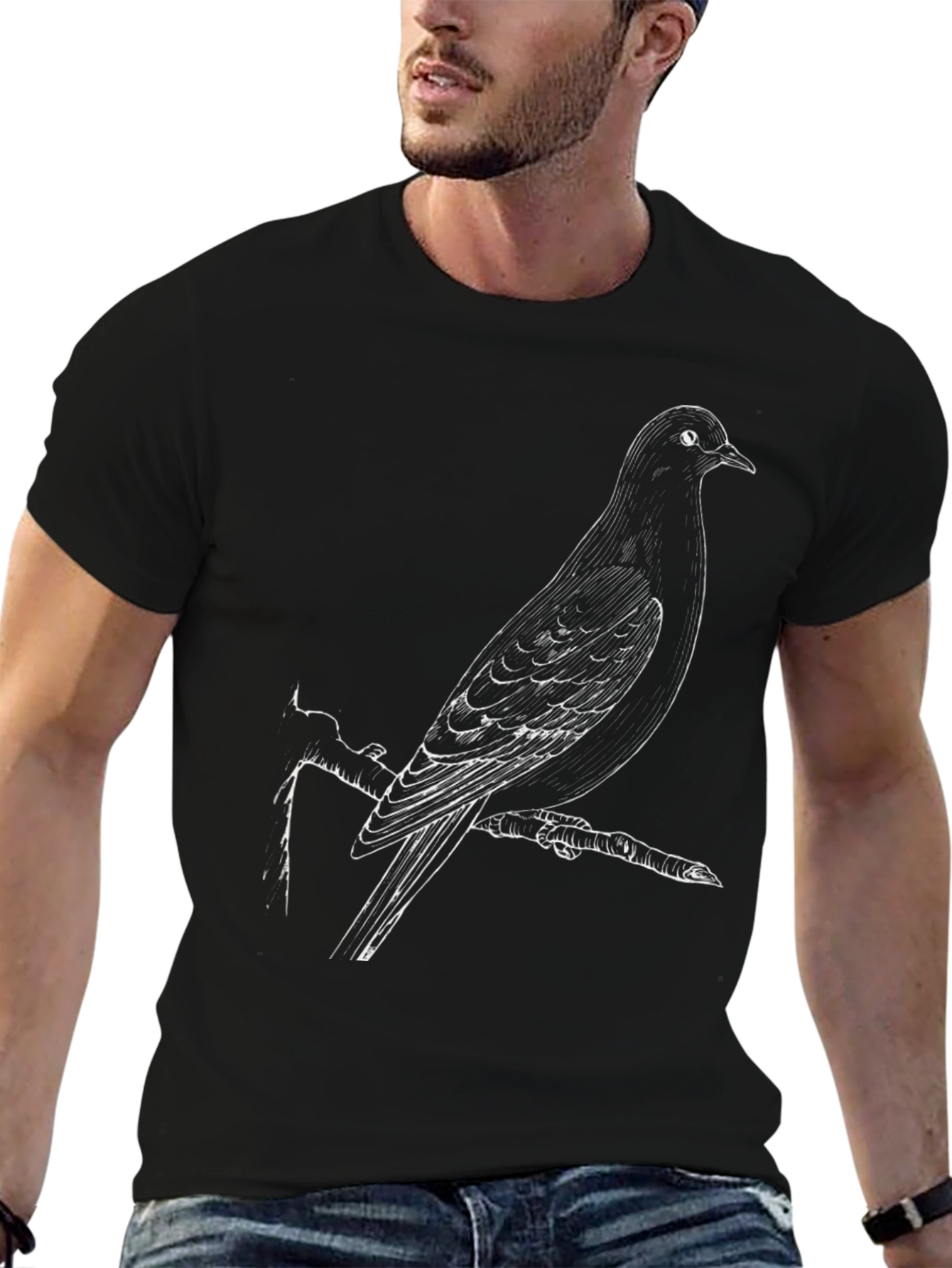 Bird Print Black T-Shirt