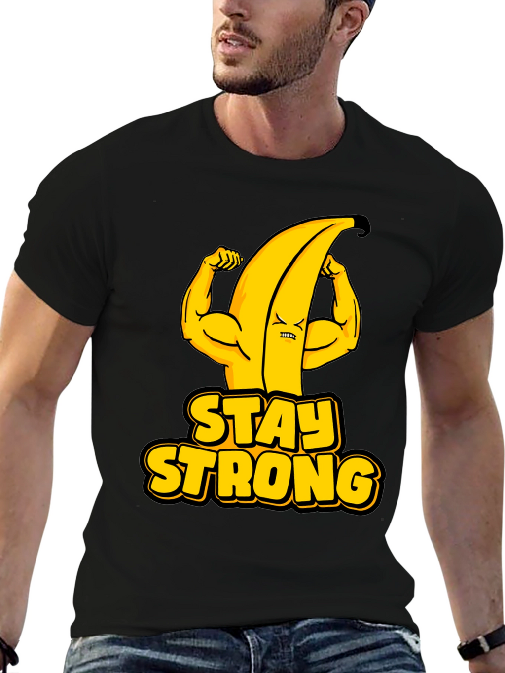 Stay Strong Banana Graphic Tee - Black Cotton T-Shirt