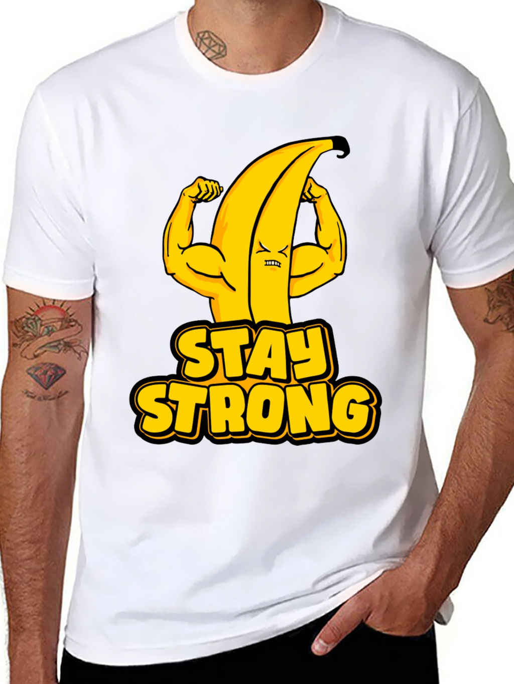 Stay Strong Banana Graphic Tee - Black Cotton T-Shirt