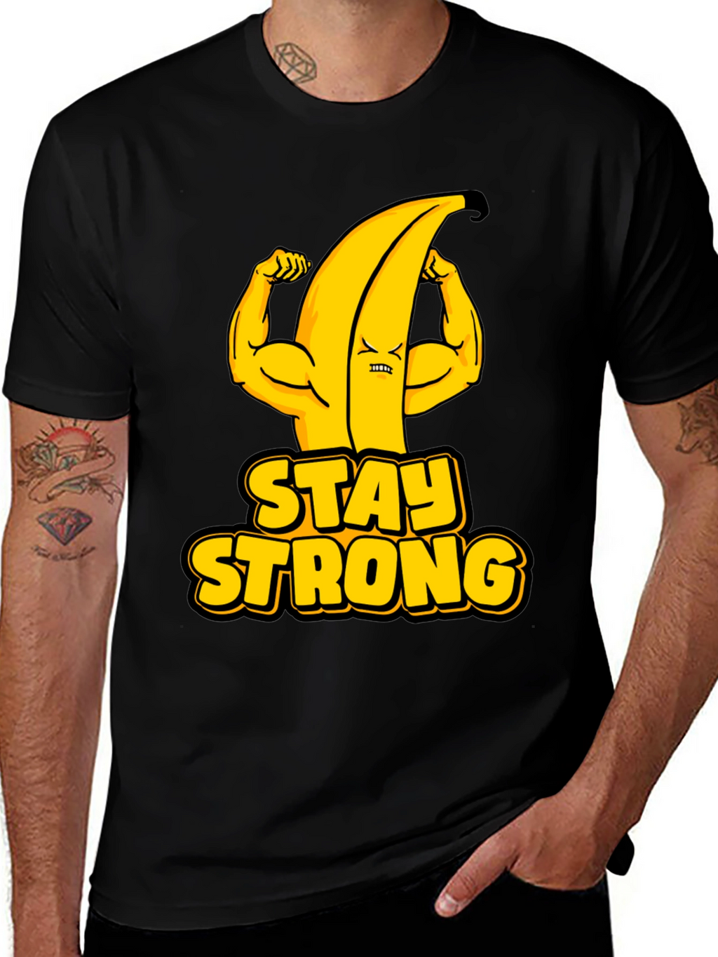 Stay Strong Banana Graphic Tee - Black Cotton T-Shirt