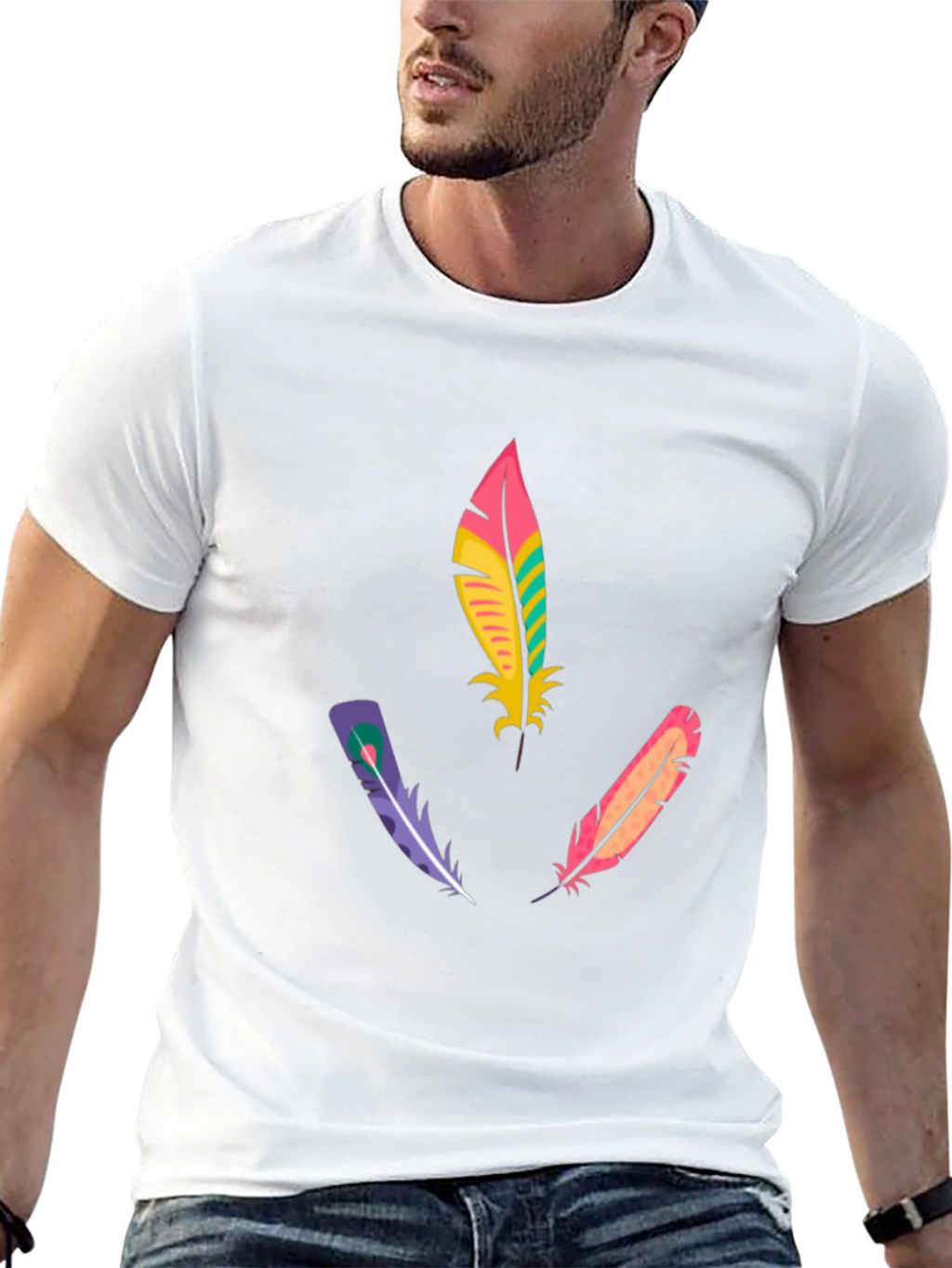 Feather Design T-Shirt - Stylish & Unique