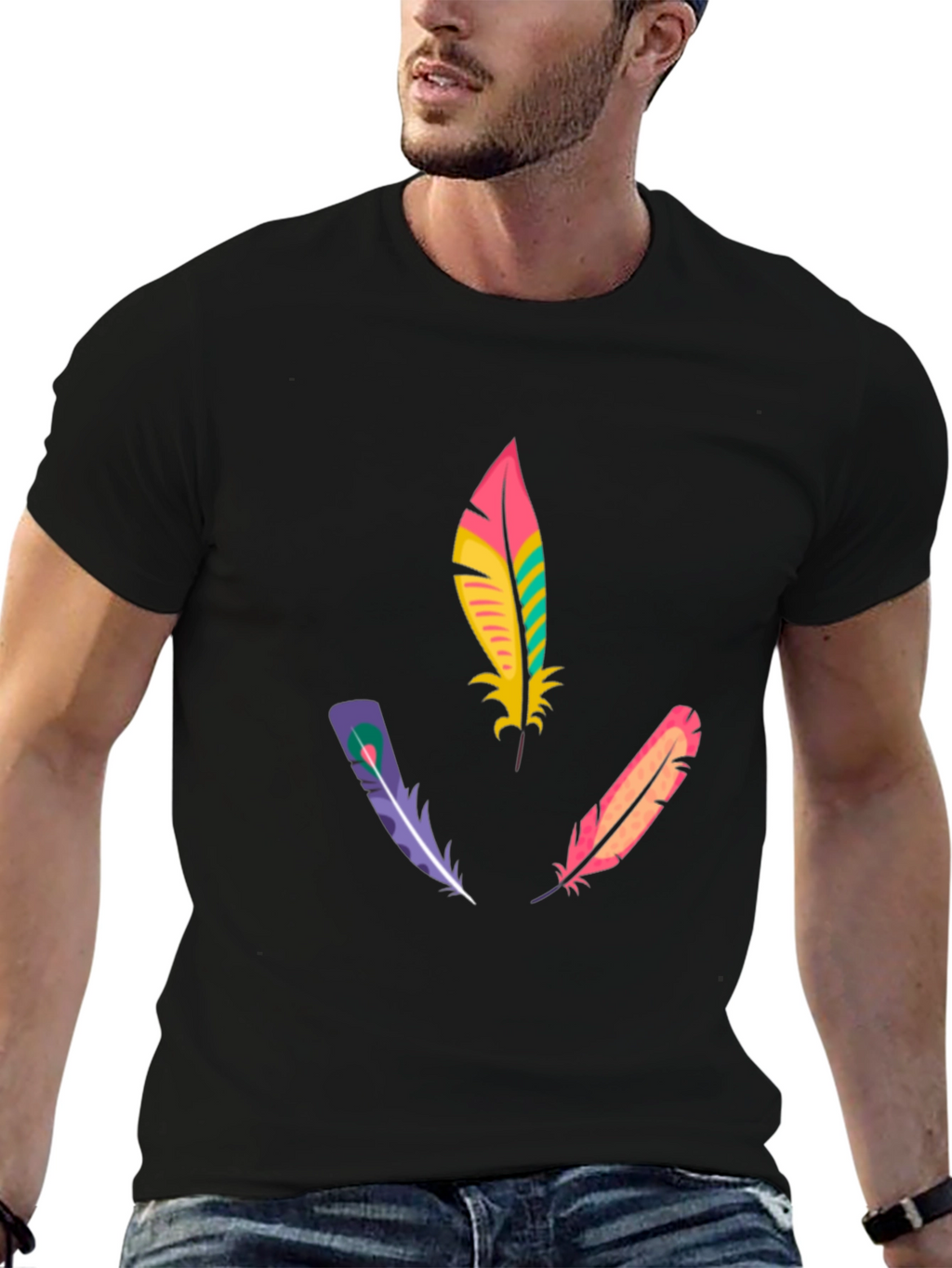 Feather Design T-Shirt - Stylish & Unique