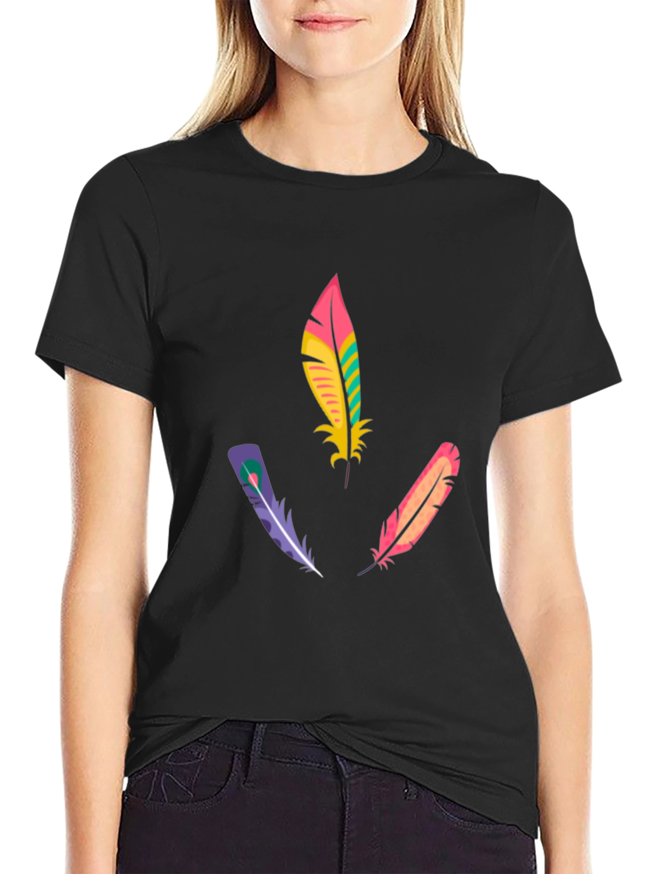 Feather Design T-Shirt - Stylish & Unique