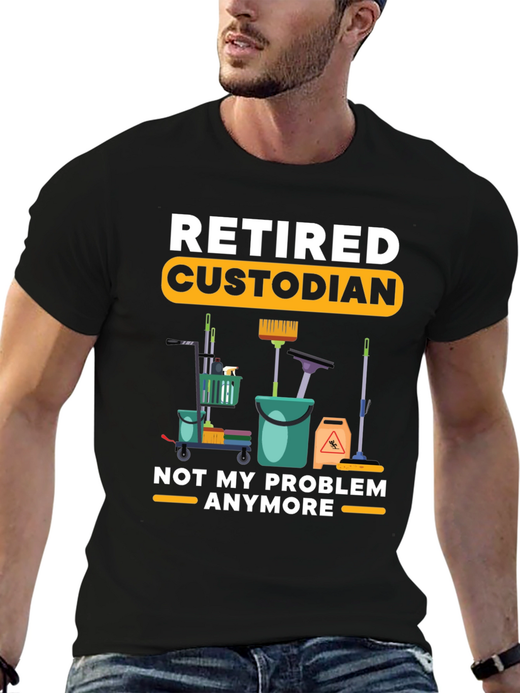 Retired Custodian T-Shirt Cleaning Crew Humor Tee