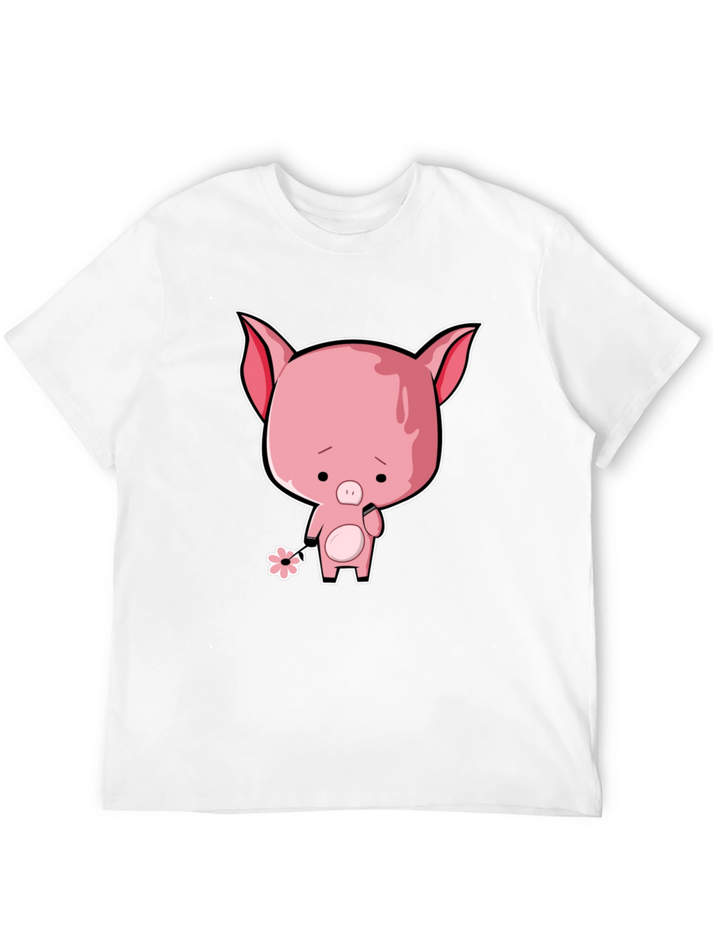Sad Pig Cartoon T-Shirt - Black