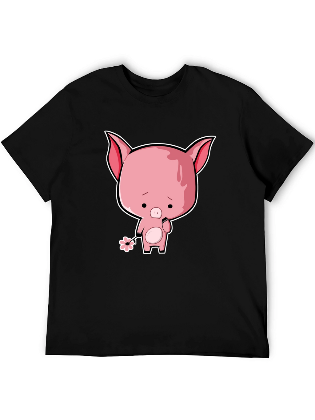 Sad Pig Cartoon T-Shirt - Black