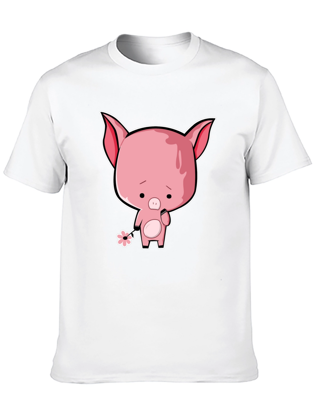 Sad Pig Cartoon T-Shirt - Black