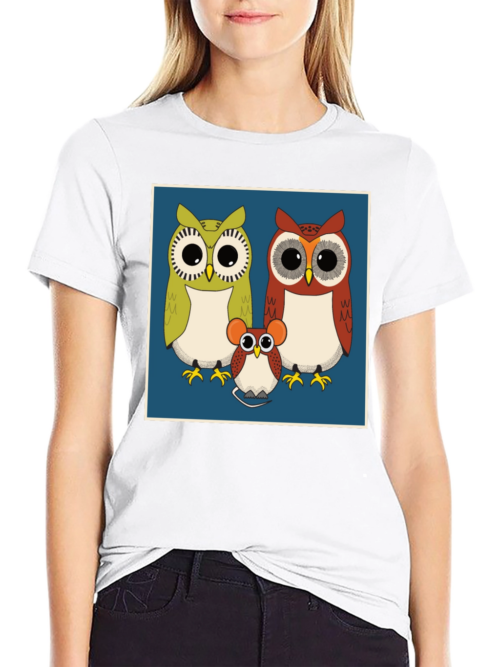 Owl Family Graphic Tee - Cute Cartoon Print T-Shirt