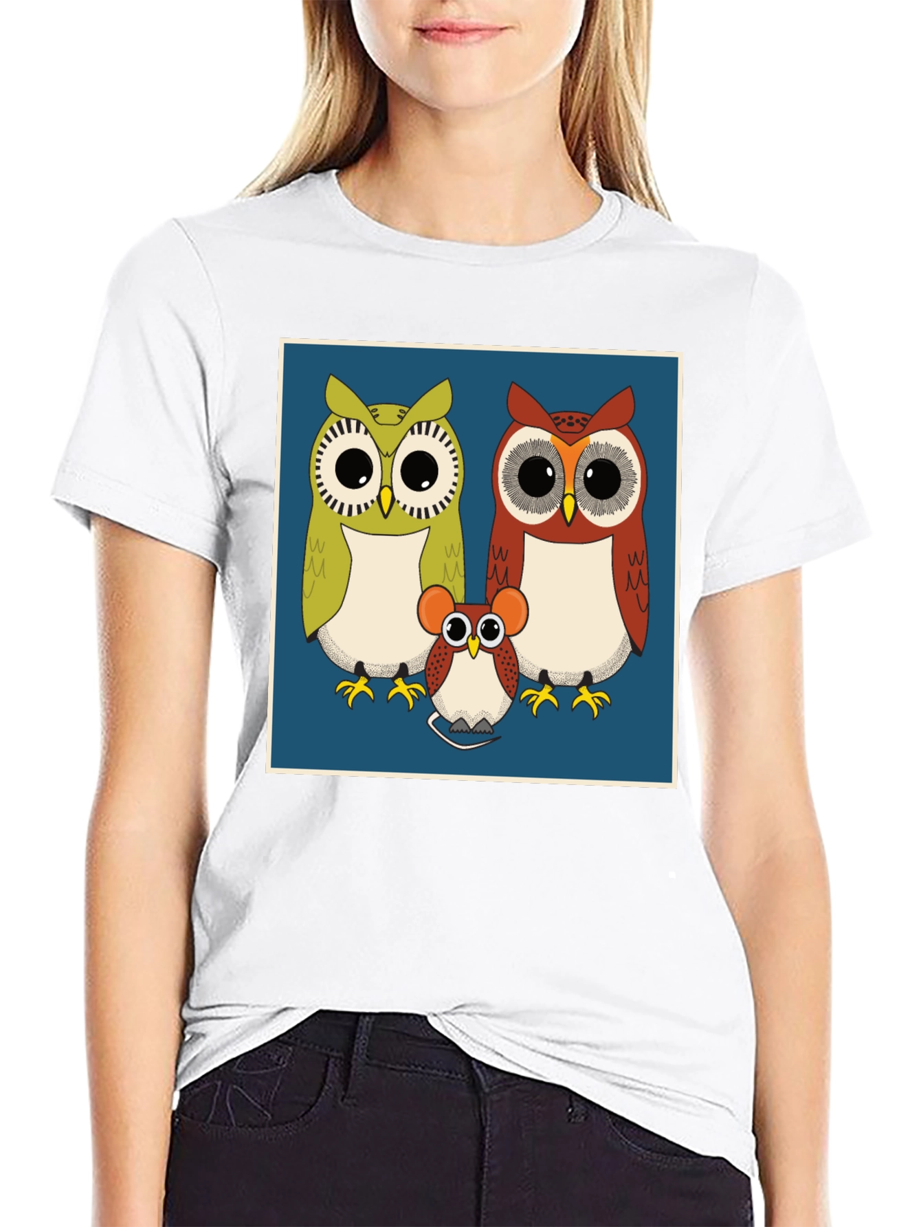 Owl Family Graphic Tee - Cute Cartoon Print T-Shirt