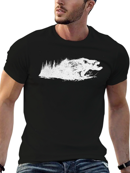 Mens Black T-Shirt - Grizzly Bear Forest Design