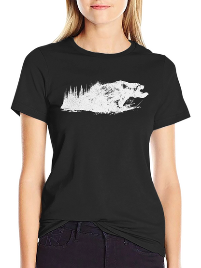 Mens Black T-Shirt - Grizzly Bear Forest Design