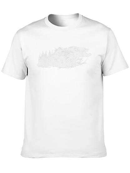 Mens Black T-Shirt - Grizzly Bear Forest Design