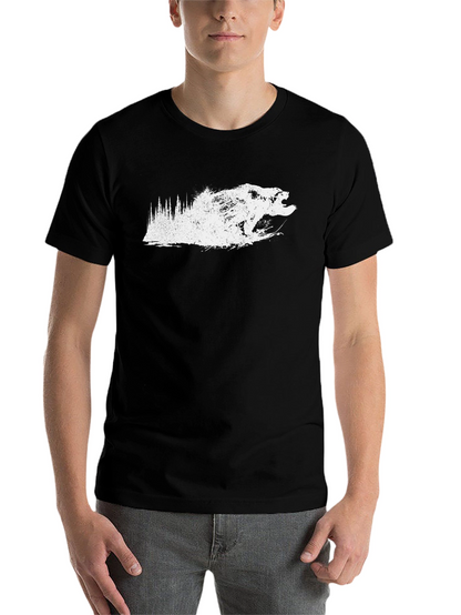 Mens Black T-Shirt - Grizzly Bear Forest Design
